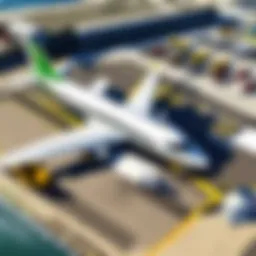 Aerial view of a realistic virtual airport in FSX