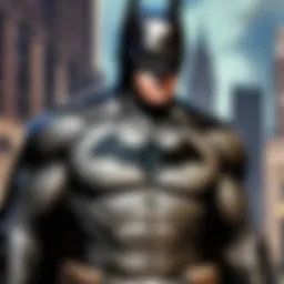 Enigmatic silhouette of Batman against Gotham City skyline