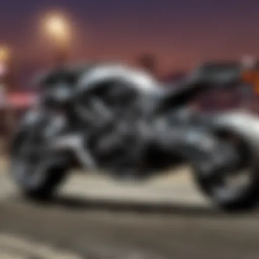 Sleek and fierce Batpod zooming through Gotham City streets