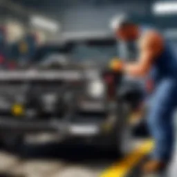 Experienced car mechanic working on engine