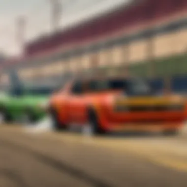 Two vehicles demonstrating handling skills during a drift in GTA