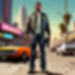 Illustration showing a futuristic digital interface with GTA game elements