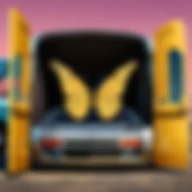 A digital artwork of a butterfly door car integrated into a gaming environment.