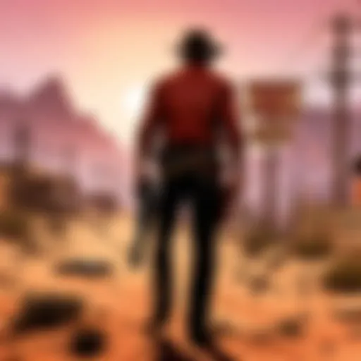 A scenic view of an expansive open-world landscape reminiscent of the Wild West.