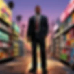 Abstract depiction of online video game marketplace