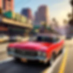 A sleek sports car racing through the streets of Los Santos