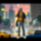 A vibrant cityscape showcasing a bustling roleplaying environment in GTA
