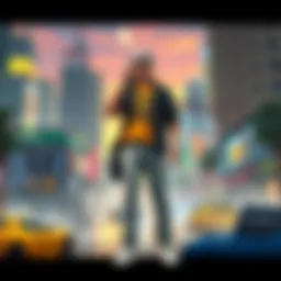 A vibrant cityscape showcasing a bustling roleplaying environment in GTA