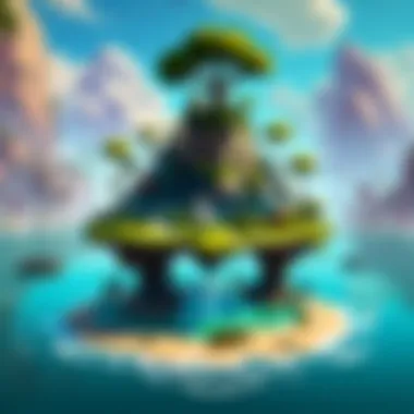 Illustration of a magical realm with floating islands in a video game setting