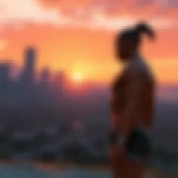 A breathtaking view of Los Santos skyline at sunset