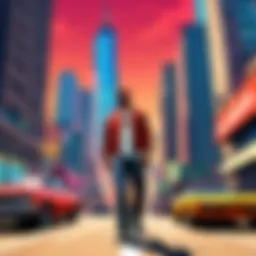 A vibrant cityscape showcasing the open world of GTA on Android
