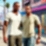 Mobile gameplay of GTA V showcasing character interactions