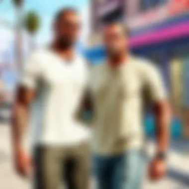 Mobile gameplay of GTA V showcasing character interactions