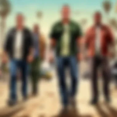 Diverse Players Engaging in GTA V Multiplayer Multiplayer gameplay of Grand Theft Auto V with diverse players