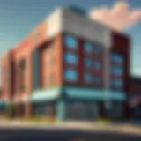 A detailed view of a Lester Building's exterior showcasing its unique architecture