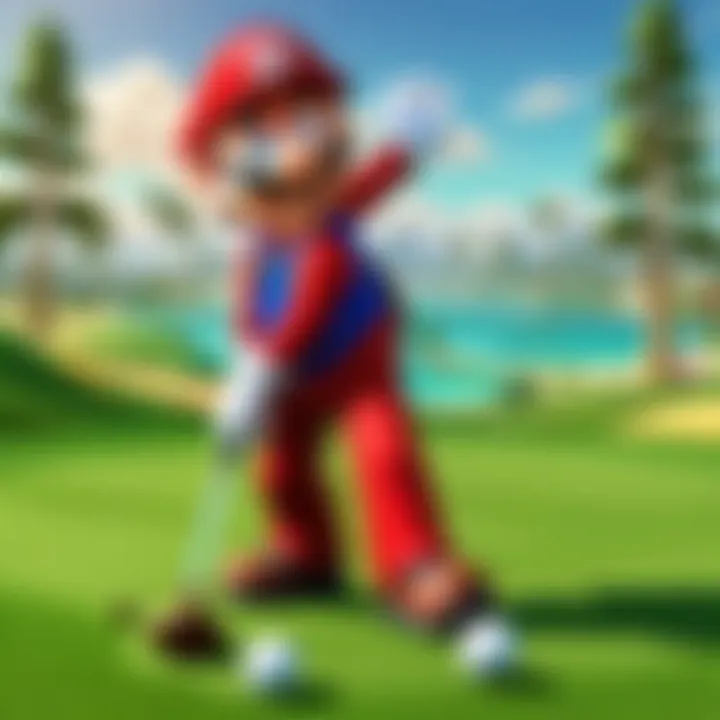 Gameplay screen highlighting the mechanics of a swing in Mario Golf.