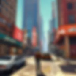 A vibrant cityscape representing an open-world game environment.