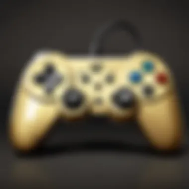 A close up of a modern gaming controller showcasing its features