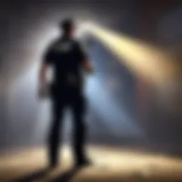 Police Search Light casting dramatic shadows in the dark alley