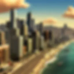 A vibrant view of San Andreas city skyline showcasing its diverse architecture.