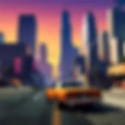 A panoramic view of the sprawling cityscape in Grand Theft Auto.