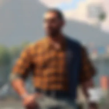 Character Portrait in GTA An artistic portrayal of a character posing in a unique setting.