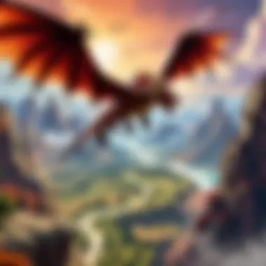 Epic dragon flying over vast mystical landscape