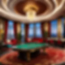 Luxurious interior of a casino penthouse showcasing opulent decor and gaming facilities