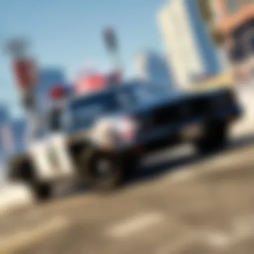 An iconic cop car in a bustling city scene