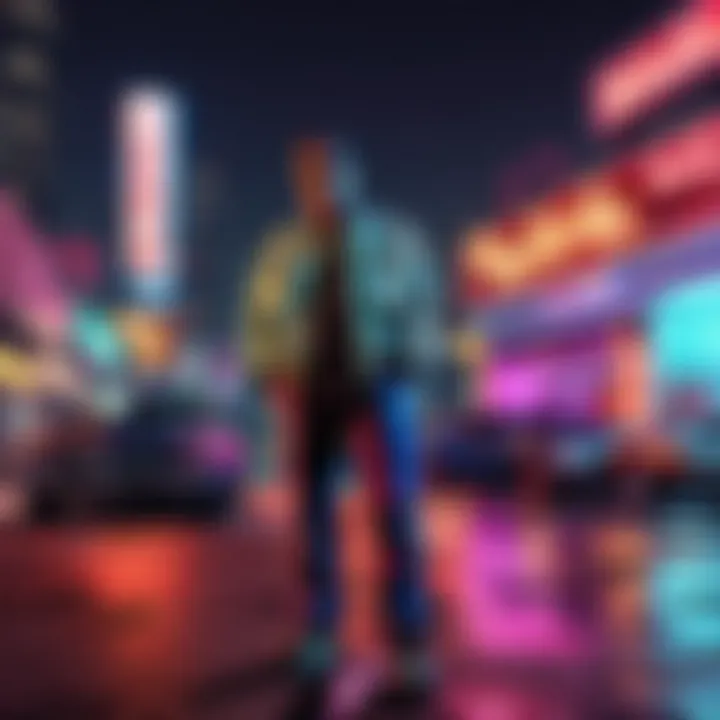 A night cityscape enhanced with neon photo filter effects