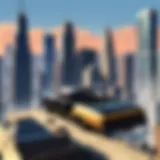 A panoramic view of a bustling city in a city-building game, showcasing intricate architecture and vibrant activity.