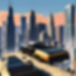 A panoramic view of a bustling city in a city-building game, showcasing intricate architecture and vibrant activity.