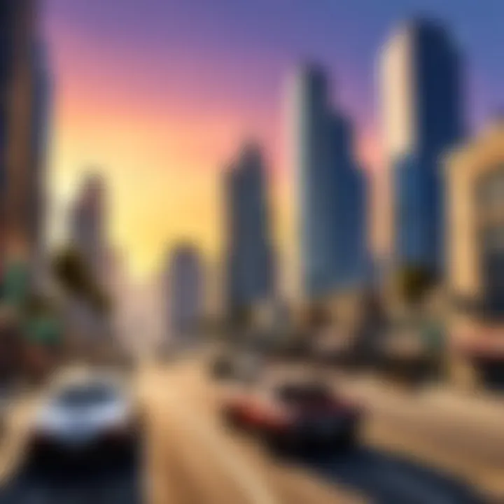 An immersive scene of in-game traffic and public transport systems interacting within a dynamic urban environment.
