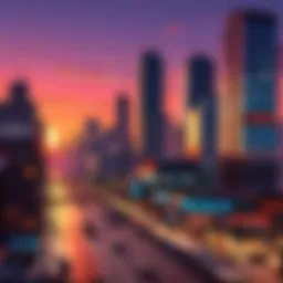 Urban Skylines Sunset Illustration