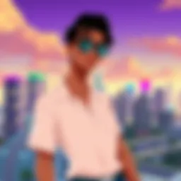 Vibrant depiction of Vice City's iconic skyline at sunset