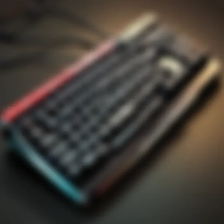 An intricate setup of a gaming keyboard showcasing customizable keys