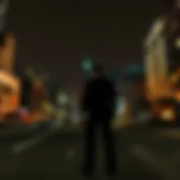 A stunning view of Liberty City at night showcasing its vibrant skyline.