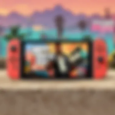 Artistic representation of GTA logo on a Nintendo Switch console