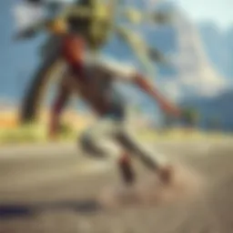 An animated character sprinting in a vibrant game environment