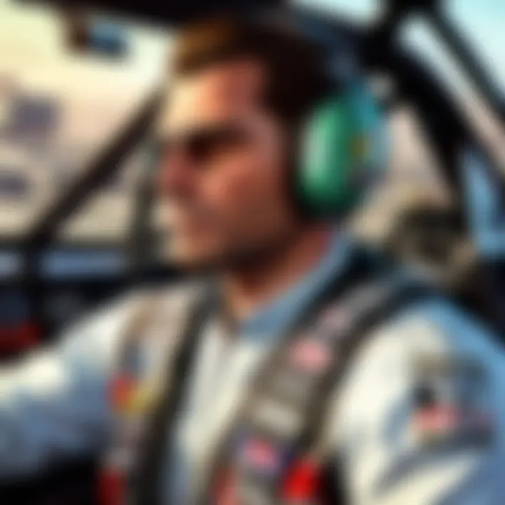 A focused driver in a racing cockpit, showcasing determination