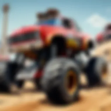 An immersive gameplay scene showcasing a monster truck rampage