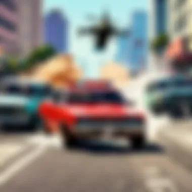 Illustration of intense car chase scene in GTA Game Series