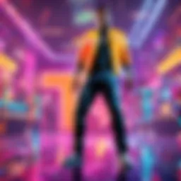 Vibrant neon silhouette dancing in front of colorful lights