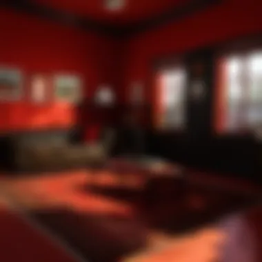 Mysterious red house interior with shadows and light play