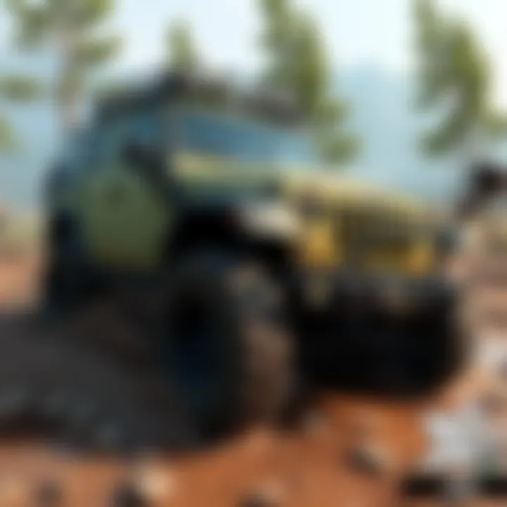 Navigating Muddy Challenges High-performance SUV navigating through muddy terrain