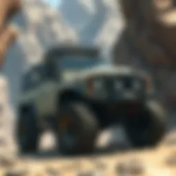 Rugged off-road vehicle conquering a rocky trail