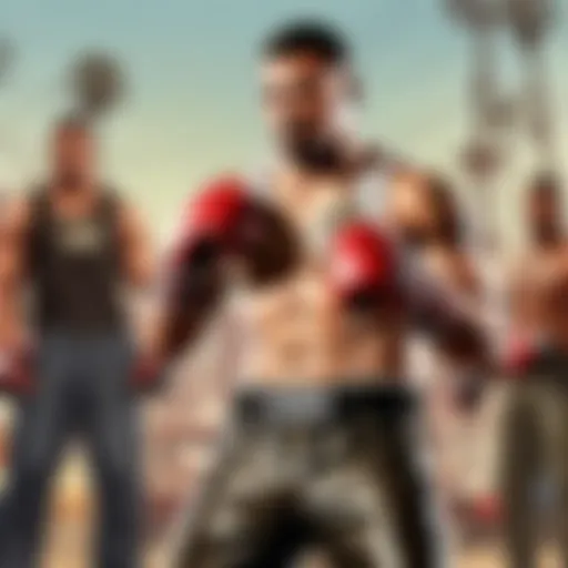 Virtual boxing game character in intense combat stance