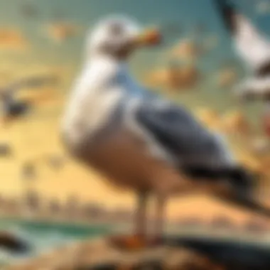 Predatory Skills of Seagulls Seagull Hunting for Prey Along Rocky Shoreline