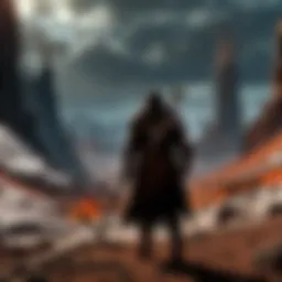 Sinister Orc warlord overlooking the vast Mordor landscape