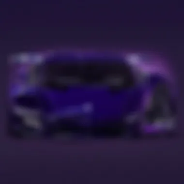 Exquisite Metallic Finish in Midnight Purple Close-up of metallic midnight purple paint on a sleek car